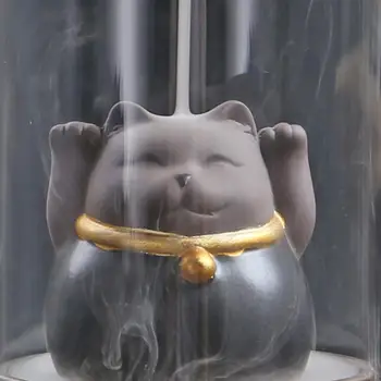 Ceramika Japońska Szczęśliwy Kot Wspólnego Przezroczysta Pokrywa Szklana Dym Wodospad Kadzidło Różdżka Uchwyt Domowego Biura Wystrój Rzemiosła