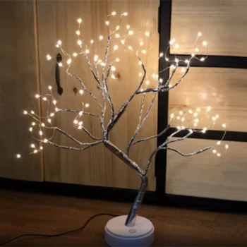 Romantyczny 108 LED dotykowy lampka nocna mini choinka drut miedziany garland Bajki lampa stołowa dla dzieci sypialnia bar wystrój