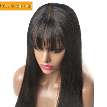 Sprzedaż hurtowa wig 4x4 koronki zamknięcia wig brazylijski bezpośredni Koronkowy przód z włosów ludzkich peruk dla kobiet non-remy fałszywe skalp peruka z grzywką