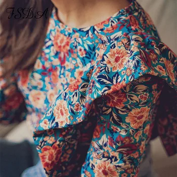 FSDA O neck kwiatowy print bluzka koszula kobiety z długim rękawem Boho falbany wiosna jesień panie biuro elegancki top koszulka damska