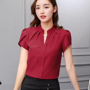 Damskie topy i bluzki szyfonowe bluzki damskie z krótkim rękawem białe koszule koreański modne ubrania plus size XXL damskie topy kobiety