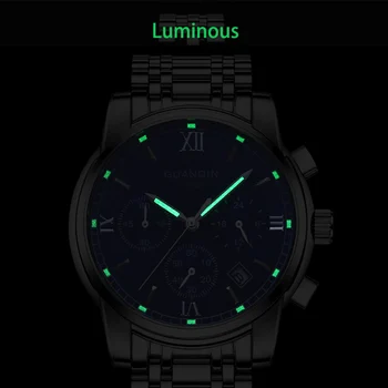 GUANQIN zegarki męskie luksusowe top marka ze stali nierdzewnej męskie świecące wodoodporny zegarek wielofunkcyjny zegarek Męski zegarek kwarcowy