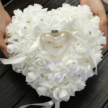 1szt serce-forma róże kwiaty Walentynki prezent pierścień pudełko romantyczny ślub biżuteria etui pierścień okaziciel poduszka uchwyt poduszki
