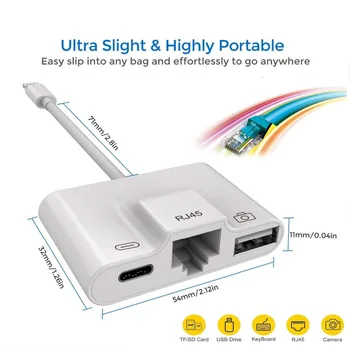Dla Lightning to Premium Ethernet Adapter RJ45 LAN przewodowy kabel sieciowy USB Camera Reader Overseas Travel Compact dla iphone/ipad