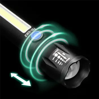 XANES Q5-XPE 300LM 200m COB skalowalne latarka z bocznym światłem USB Akumulator wodoodporny 18650 mini-Latarka reflektora lampa