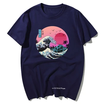 Vaporwave Wave Japanese T-shirt Harajuku Pure Cotton Streetwear O Neck Camisetas Hombre Men New Funny Tshirt