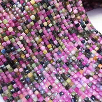 Turmalin naturalny cukier kolorowe 4,5 mm szlifowane kwadratowe koraliki do haftu perle DIY kobiety biżuteria Kryształ bransoletka naszyjnik