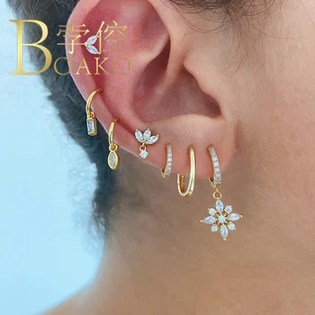 BOAKO Cyrkon Śnieżynka kolczyki dla kobiet 925 srebrne kolczyki kolczyki biżuteria piercing nazywany oreille ucha mankiet Kolczyki #9.9