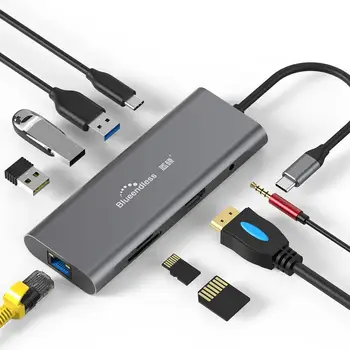 HC901 Portable 9-in-1 Multi-function USB-C Type-C Docking Station 4K HUB HDMI+USB3.0+PD+audio 3,5 mm+port sieciowy gigabit LAN