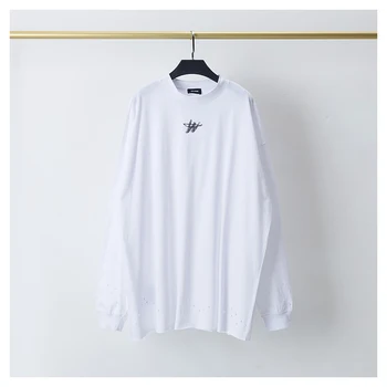 Otwór z długim rękawem WE11DONE koszulka Mężczyźni Kobiety Uliczna moda casual mały W logo dobrze wykonany t-shirt o-neck top trójniki
