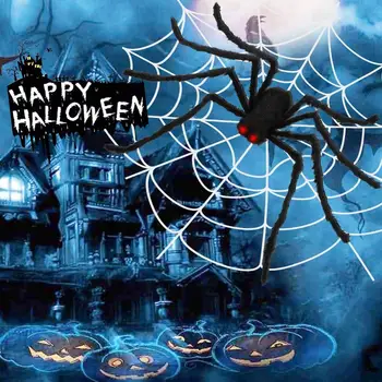 OurWarm Halloween Decorations fałszywy gigantyczny pająk z trójkątnym ogromnej pajęczyny na imprezę ogród, dziedziniec nawiedzony dom horror props