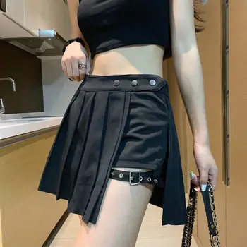 Nowa letnia komórkowa spódnica damska spódnica Harajuku gotycka Czarna Sexy Plisowana spódnica z wysokim stanem punk spódnica dla dziewcząt z szortami