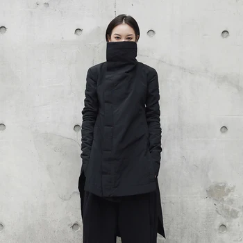 [EAM] 2021 nowa moda zima stoisko ołowiu nieregularne długie typ bawełny-kurtka odzież temat płaszcz kolor czarny żakiet kobieta YA771