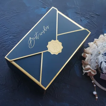 10szt Złoty koperta niebieski najlepsze życzenia projekt ciasteczka Makaronu czekolada kartonik Ślub urodziny prezenty opakowania pudełka