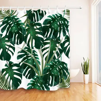 Tropikalny Liść Palmowy Prysznic Kurtyny Rośliny Projekt Hawajski Styl Zielony Kokos Banan Monstera Liście Wodoodporny Łazienka Kurtyna