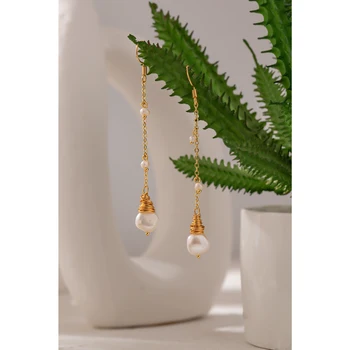Yhpup moda naturalne perły baroku kolczyki kolczyki miedź długi łańcuch kolczyki Oorbellen букле d ' nazywany oreille femme 2020 biżuteria