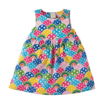 Little Maven New Summer Kids Lovely rękawów kolorowe tęczy kwiatowy drukowane O-neck tkaniny bawełniane dziewczyny 1-6yrs casual dress