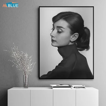 Druk Na Płótnie Czarno - Biała Audrey Hepburn Uchwyt Sztuka Płótnie Malarstwo Skandynawskie Plakaty I Druki Ozdobne Wzory Wystrój Domu