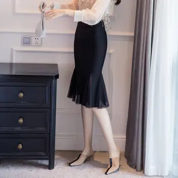 Plus rozmiar 5xl damska spódnica Syrena duży rozmiar 4xl casual Wysoka Talia netto spódnica koreańskie biurowe kobiety sexy spódnice midi Jupe Femme
