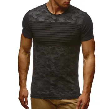 2019 letnia koszulka dla mężczyzn dorywczo paski сшивающая kamuflażu drukowany t-shirt z krótkim rękawem męska Slim Fit O-neck t-shirt top