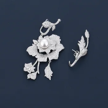 UMGODLY luksusowe marki moda kwiat kolczyki cyrkonia asymetria kolczyki eleganckie kobiety ślub biżuteria