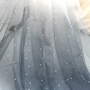Szary niebieski linkę siatki gradientu miękkie tkaniny siatkowe suknia ślubna materiał odzież tkaniny RS695