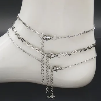 3szt Hamsa ręcznie ze stali nierdzewnej kostki bransoletki dla kobiet biżuteria srebrny kolor plaża warstwowe nożne bransoletki biżuteria tobilleras A612346B