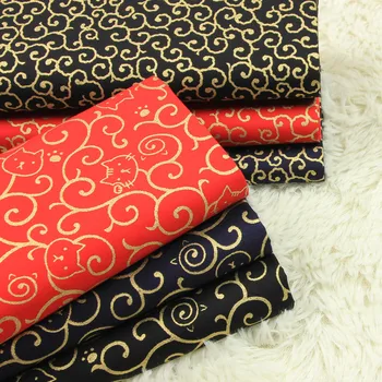 Połowa Jarka cienka tkanina bawełniana japoński łagodny Wiatr pozłacane Catoon Cat Print Handmade DIY torba tkanina bawełna T438