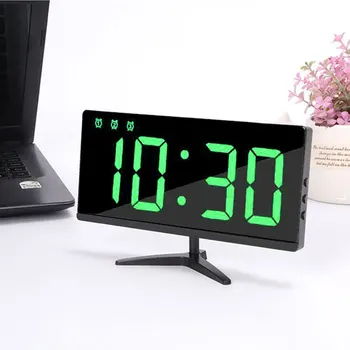 LED lusterko budzik cyfrowy zegar na biurko Wake Up Light elektroniczny duży wyświetlacz czasu, daty, temperatury zegar z podstawą uchwytu
