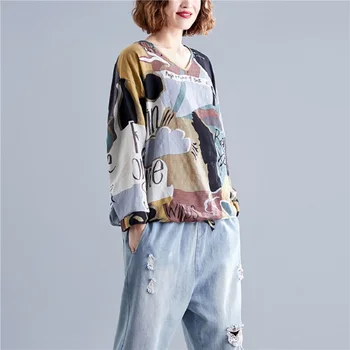 Koreański styl bawełna plus rozmiar vintage jesień casual luźna koszulka Damska t-shirt Damski t-shirt odzież 2021 topy odzież uliczna