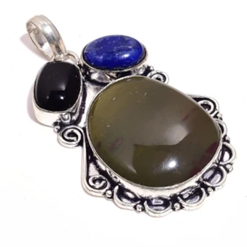 Oryginalny jaspis + lapis lazuli wisiorek srebrna nakładka na miedzi , ręcznie damskie biżuteria prezent , P8633