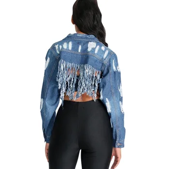 Plus rozmiar 5XL 2020 jesień poszarpane dziury oparcia krótka jeansowa kurtka Streerwear kobiety kutas jeansowa kurtka płaszcz