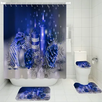 3/4 szt Wesołych Świąt zasłony prysznicowe zestawy tło niebieskie dywany 3D drukowanie poliester maty łazienkowe tekstylia do domu płaszcze zestawy