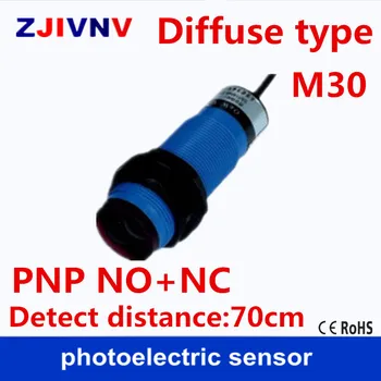 M30 rozproszonych typ DC PNP NO+NC 4 przewody czujnik fotoelektryczny czujnik fotokomórka czujnik przełącznik normalnie otwarty i zamknięty odległość wykrywania 70 cm