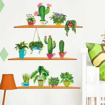 Nordic Style Art Wall Stickers Cactus Plotted Bonsai Wall Decals Salon Dekoracji Domu Ogród Zielone Naklejki Decor