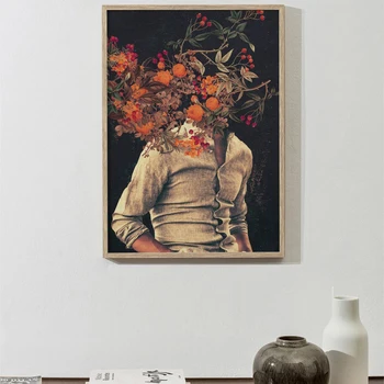 Kwiat głowa streszczenie kobiety mężczyźni plakaty i druki Nordic Canvas Painting Girls Wall Art Flower Picture for Living Room, Bedroom