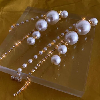 Koreańskie Bling Bling Kolczyki Kolczyki Dla Kobiet 2020 Kryształ Długie Frędzle Kolczyki Biżuteria Partii Sztuczne Perły Kolczyki