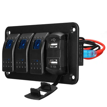 4 Gang LED Rocker Switch Panel Digital Voltmeter Dual Port USB 12V / 24V Outlet Combination Wodoodporny Car Marine Boat