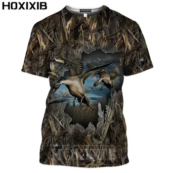 HOXIXIB dzik t-shirt mężczyźni Łoś 3D dżungli ukryć kamuflaż wydruku pole polowanie koszulka gra słodkie zwierzęta jeleń trzcina kobiety odzież uliczna