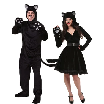 Halloween Czarny Kot Cosplay Kostiumy Dla Dorosłych Mężczyzn Kobiet Piżamy Zwierząt Czarny Niedźwiedź Kombinezon Halloween Odzież Unisex Koci Strój