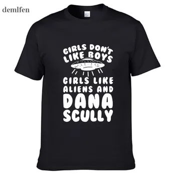 Dziewczyny nie lubią chłopców, dziewczyny lubią obcych i Dana Scully męska koszulka z bawełny koszulka męska z nadrukiem koszulki topy