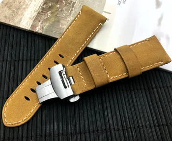 Wysokiej jakości 24 mm Vintage brązowy Włochy cielęcej skóry watchband watchband motyl klamra na pasek Panerai dla PAM111/441