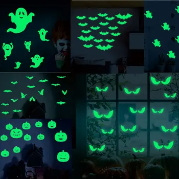 2020 18 szt./kpl. świecące w ciemnych oczach ścienny szklany naklejki dekoracje Halloween naklejki świecące ozdoby do domu - zielony