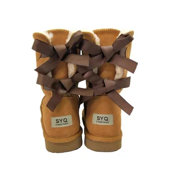 Damskie buty zimowe średniej długości z kokardką-motyl damskie buty grube ciepłe buty zimowe duży rozmiar 3-14 damska, bawełniana buty dla kobiet 2020