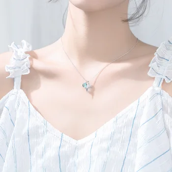 NBSAMENG prawdziwe srebro próby 925 niebieski Kryształ Syrena wisiorek naszyjnik dla kobiet prezent ślubny DIY biżuterii