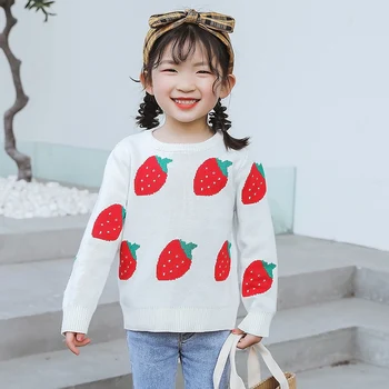 Dla dzieci swetry dla dziewczyn dla Dzieci swetry koreański słodki truskawkowy wzór Jesień Zima odzież Dziecięca z dzianiny sweter casual odzież wierzchnia