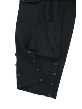 Hip-Hop Marka Odzieżowa Temat Losowe Elastyczny Pas Stałe Czarne Kostki Spodnie W Paski Spodnie-Cargo Losowe Uliczne Przyciski Boczne Split Spodnie