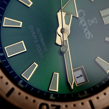 Cronos ILW męskie brązowe zegar Сапфирово-niebieski dial CUSN8 mosiężny korpus 200 m Wodoszczelność NH35A mechanizm z własnym zegarek do nurkowania