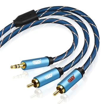 EMK AUX 3.5 mm to 2 RCA Audio RCA Splitter Cable Male to Male 2RCA Speaker Cable 1m 2m 3m 5m wiklina kurtka MP3 2 RCA kabel audio