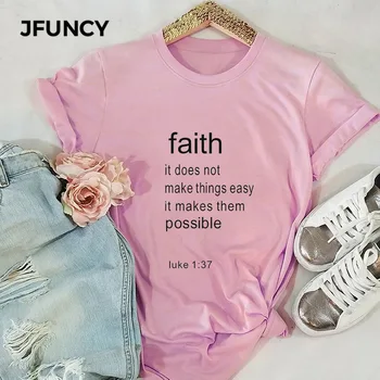 JFUNCY Wiara Jezus Chrystus lato miękkie bawełniane t-shirty damskie codzienne t-shirty damskie plus rozmiar Harajuku graficzny t-shirt topy